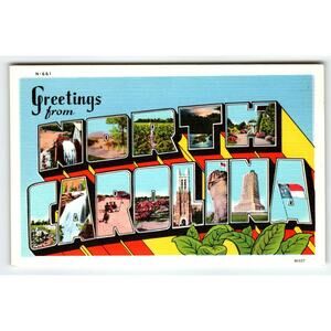 Vintage Linen Postcard Greetings from North Carolina Large Letter Unused N-661